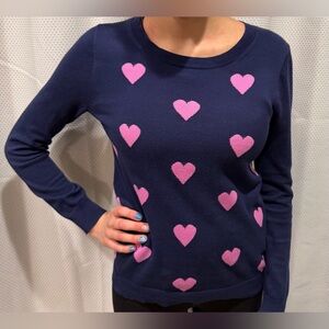 J. Crew Navy Sweater with Pink Heart Design - Sz XS